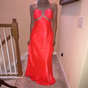 Neon Orange Satin Prom Dress